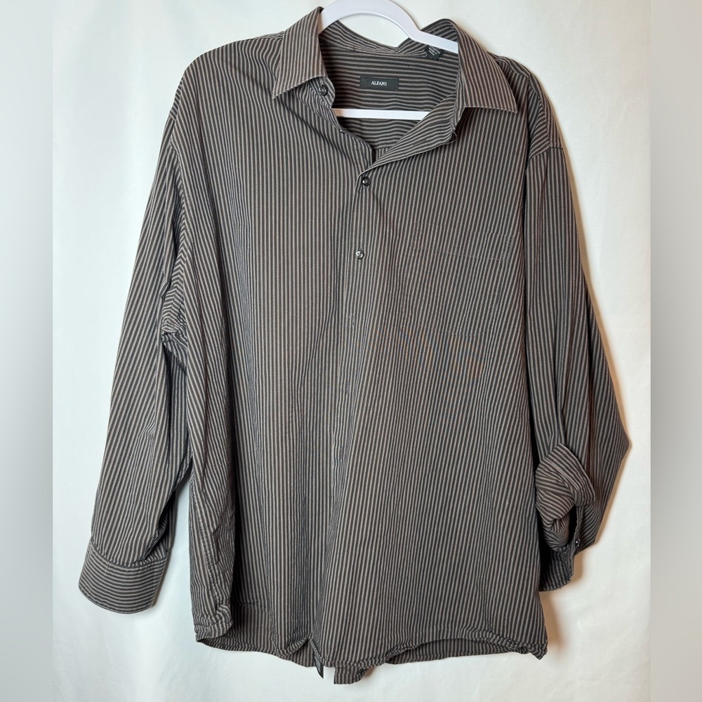 Alfani Black & Brown Striped Button-Up Long Sleeve Shirt 18